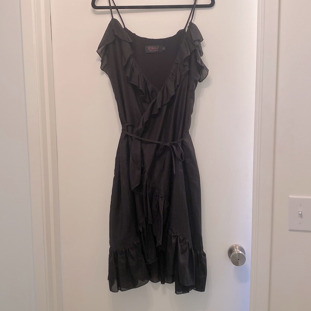 NWOT Italian-Made Black Ruffled Wrap Dress